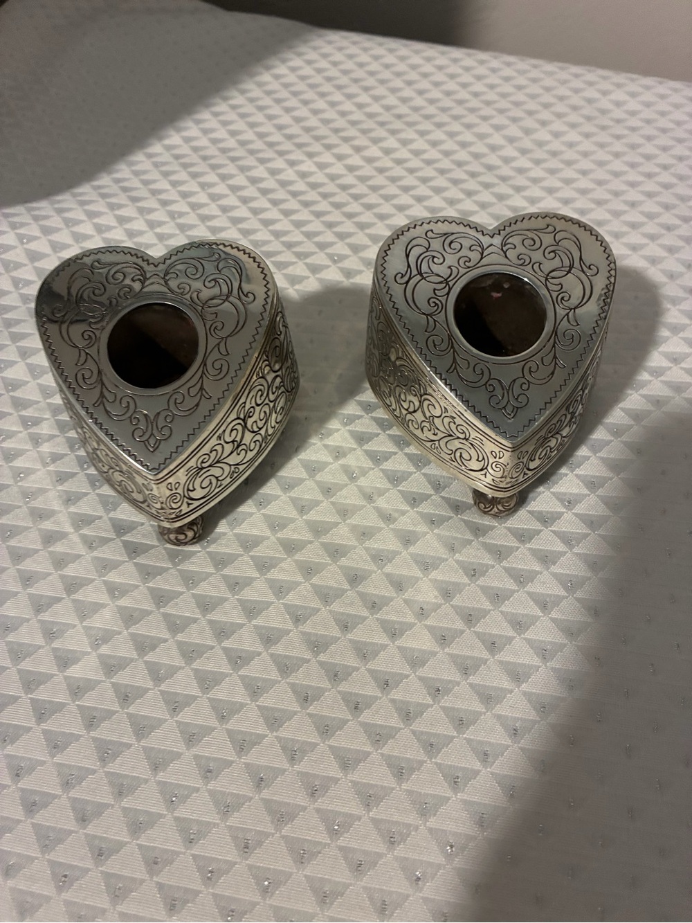 Brighton Silver Heart-Shape Tea Light Holders - Set of 2